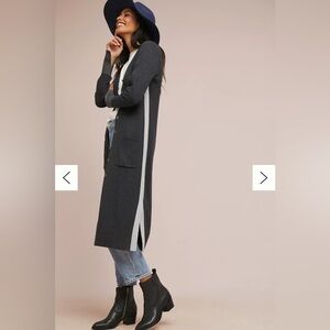 Michael Stars-Ribbed Charcoal Gray V neck Duster-Sweater-Cotton-Stripe-Size XS